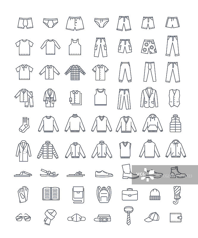 男士服装鞋子配饰简约线条图标图片素材