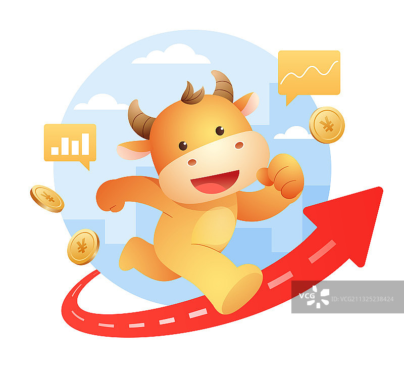 卡通牛系列之在箭头上奔跑图片素材