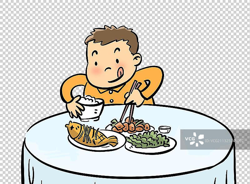 餐桌前吃饭的小男孩图片素材