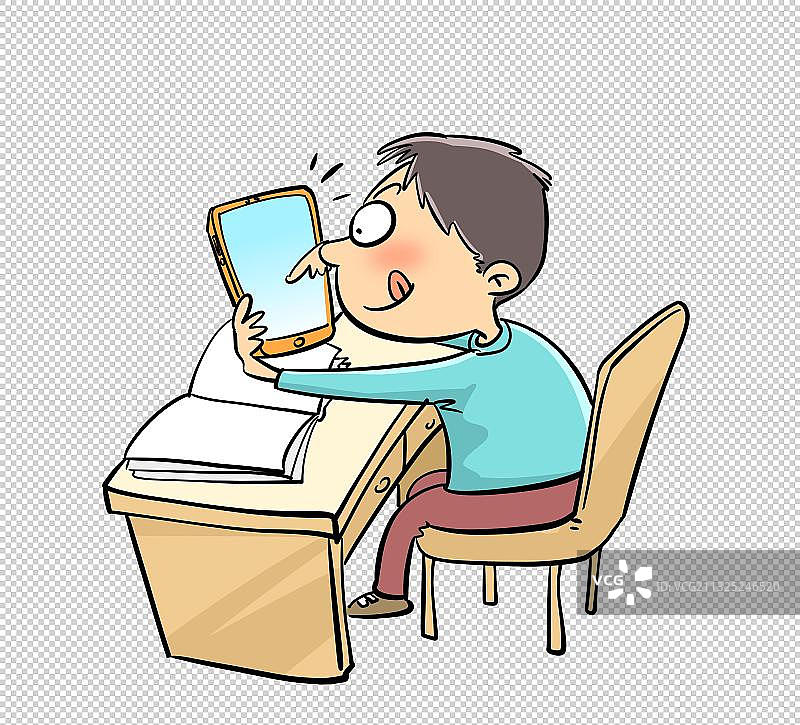 边做作业边玩手机的小男孩图片素材