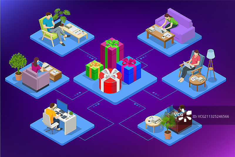 2.5D在家视频会议工作图片素材