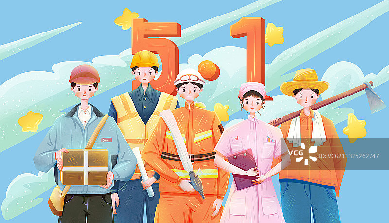 劳动节各职业绘画插图图片素材
