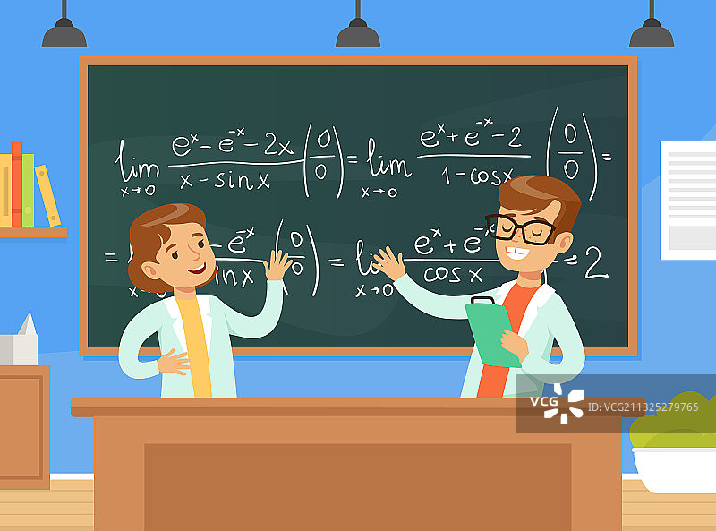 正在书写的数学家男孩和女孩图片素材