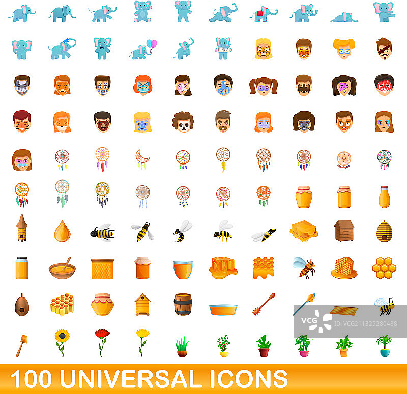 100个通用图标设置卡通风格图片素材