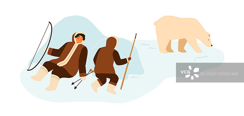 因纽特人持矛猎捕野生北极熊图片素材