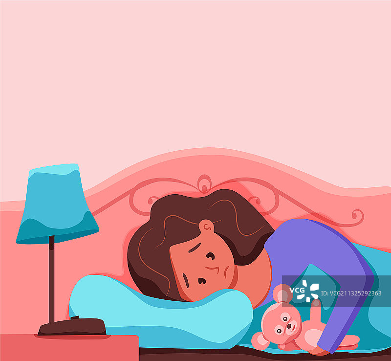 失眠儿童在床上睡觉图片素材