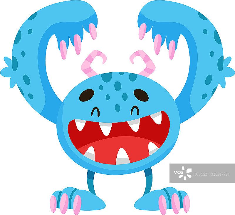 带角的蓝色卡通牙齿怪物图片素材