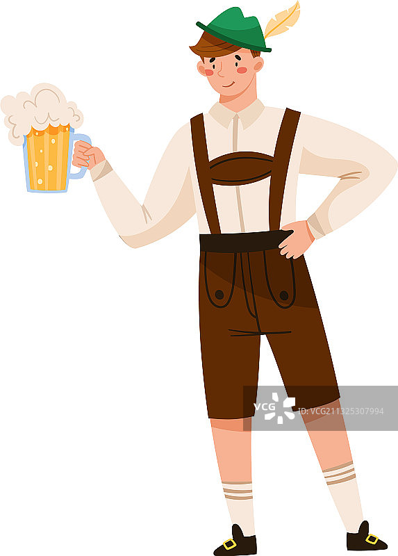 戴绿羽毛帽身穿皮短裤的年轻男人图片素材