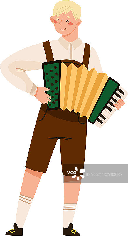 穿着皮裤的年轻男子演奏手风琴图片素材