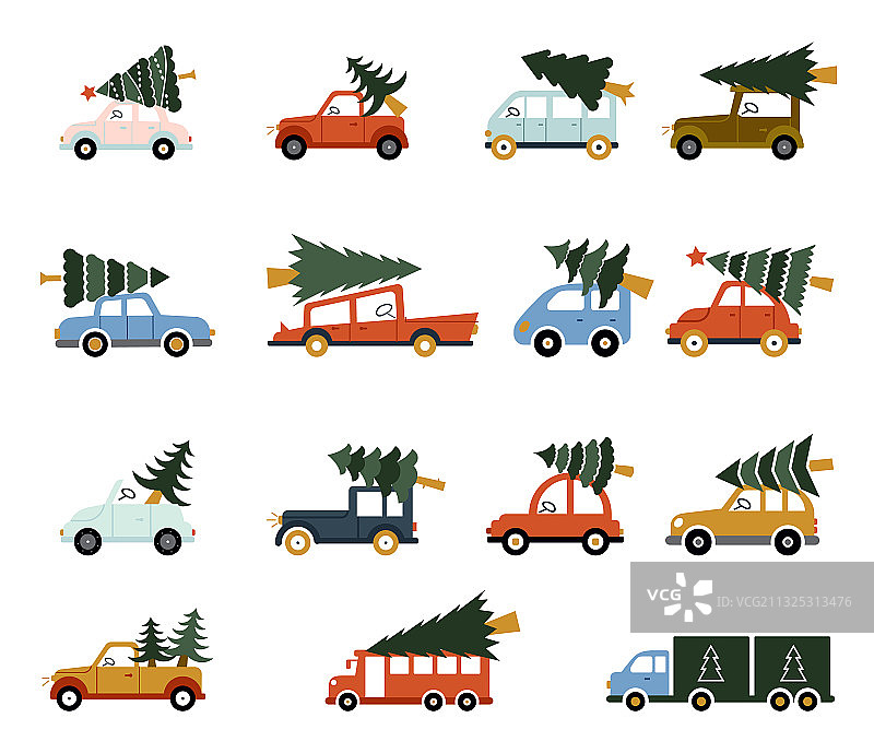 红色复古汽车圣诞树新年图片素材