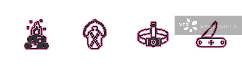 露营篝火头灯水壶水具图片素材