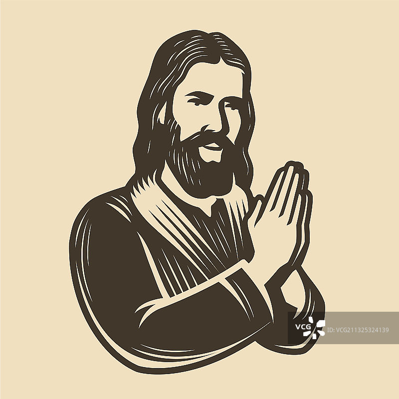 祈祷的耶稣基督，信仰象征复古风图片素材