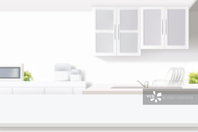 白色现代模糊家庭厨房背景图片素材
