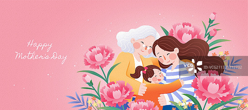 三代同堂团聚庆祝母亲节横幅图片素材