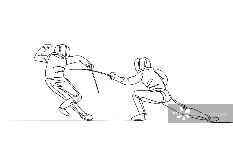 两个年轻人连续单线画图片素材