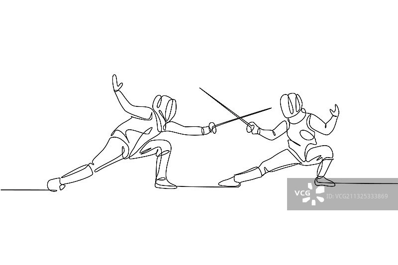 两个年轻人连续单线画图片素材