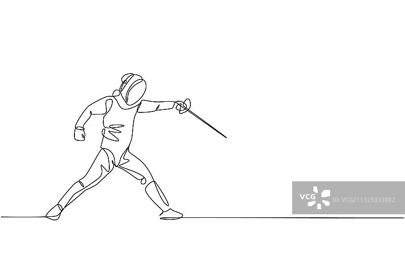 年轻男子击剑一笔画图片素材