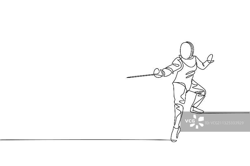 单线绘制年轻击剑男子图片素材