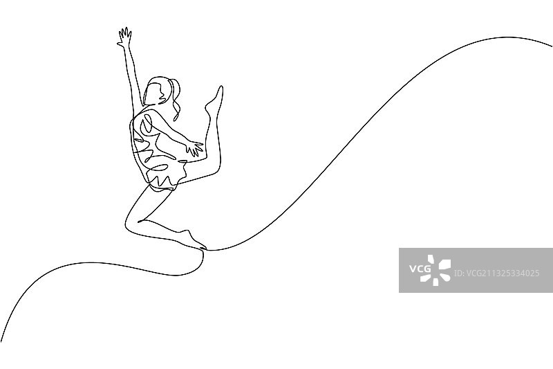 年轻美女体操运动员单线画图片素材