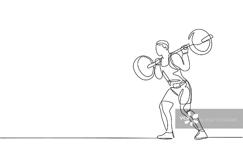 强壮的年轻人单线连续画图片素材