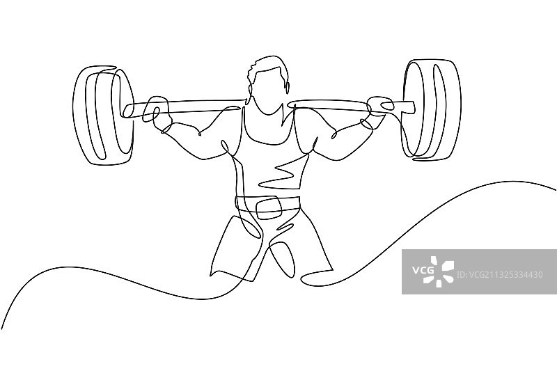 强壮的年轻人单线连续画图片素材