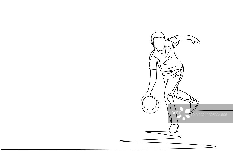 年轻有才华的保龄球手一笔画图片素材