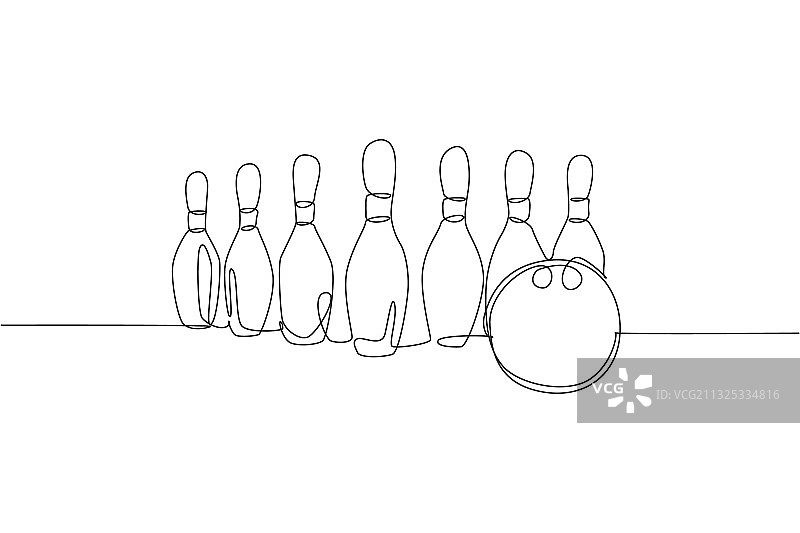 保龄球瓶单线连续画图片素材
