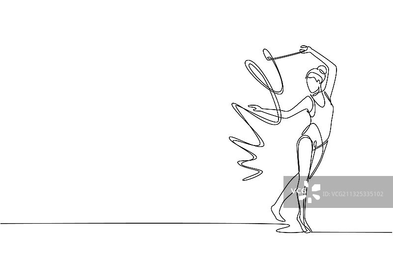 年轻美女体操运动员单线画图片素材