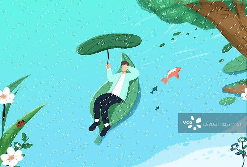 卡通手绘谷雨节气小雨插画图片素材