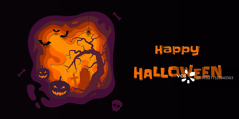 万圣节banner南瓜满月墓地图片素材
