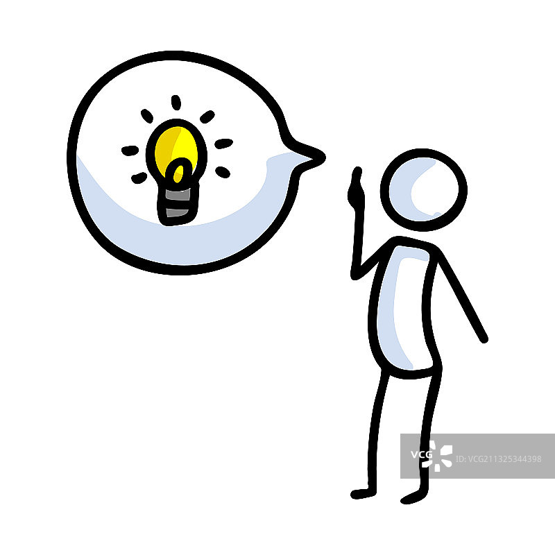 手绘火柴人与灯泡对话气泡图片素材