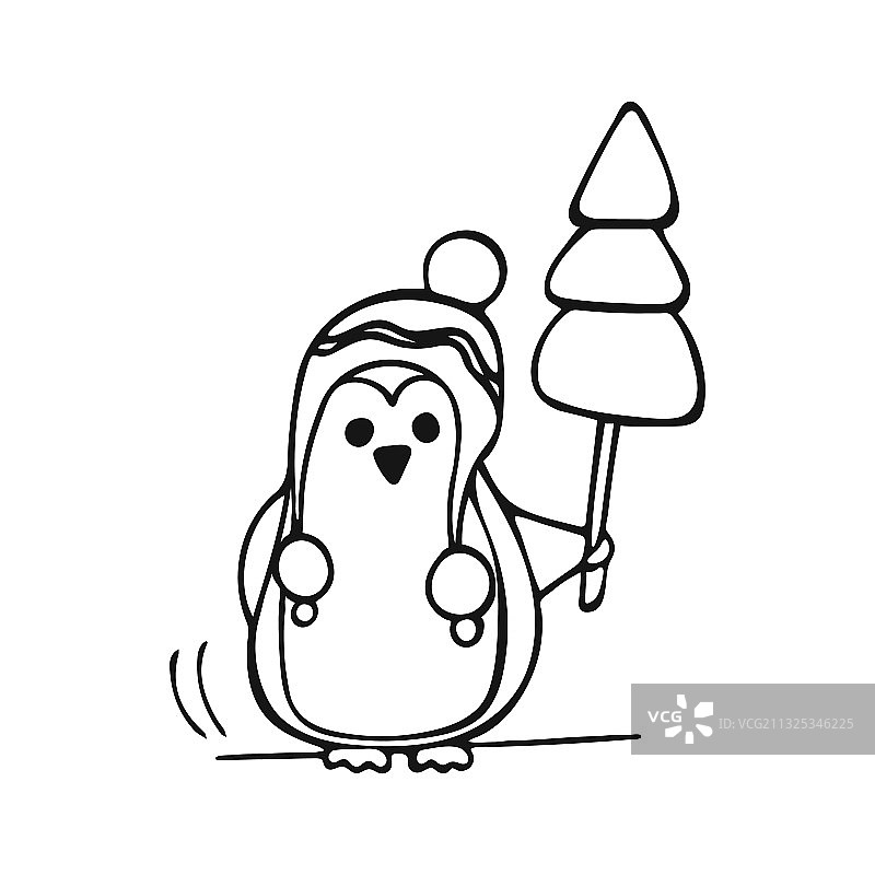 手绘戴帽子的小企鹅图片素材