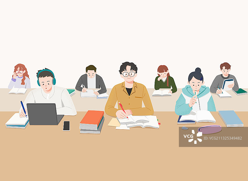 在图书馆学习的大学生图片素材