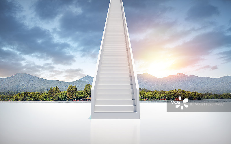 杭州西湖楼梯台阶空间图片素材