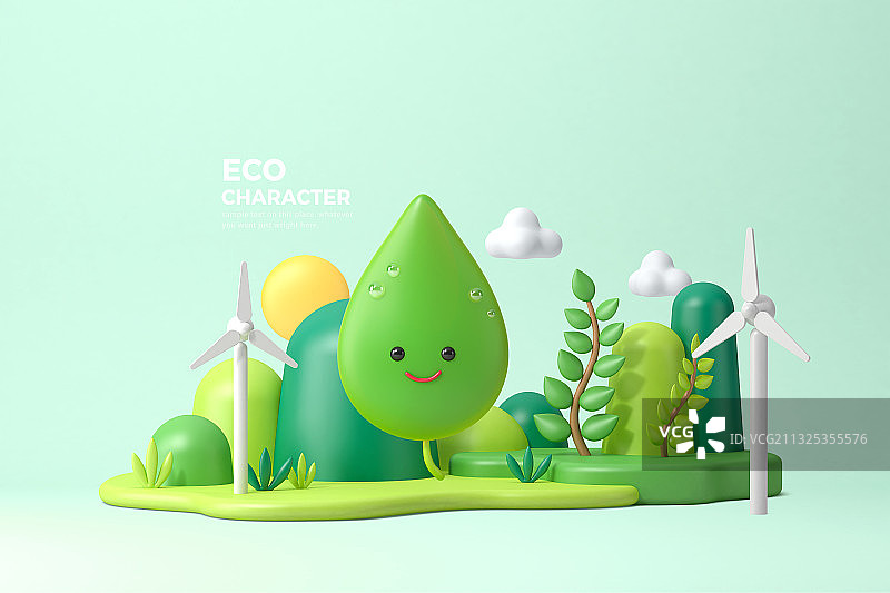 环保3D渲染角色，环境保护概念图片素材