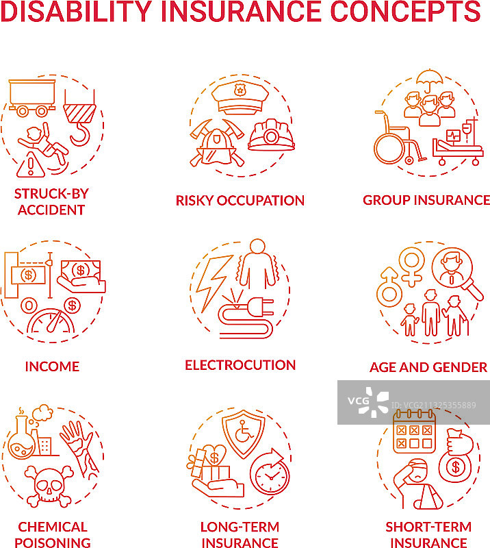 残疾保险概念图标合集图片素材