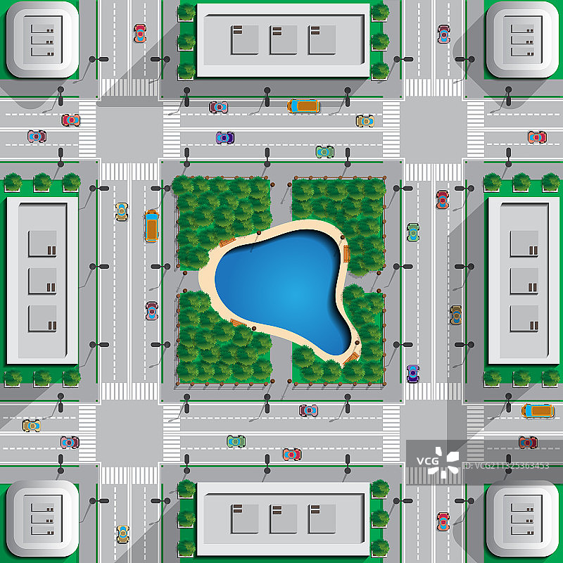 带湖泊的城市公园图片素材