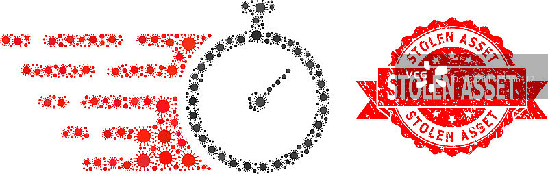 被盗资产橡皮章和病毒马赛克时间图片素材
