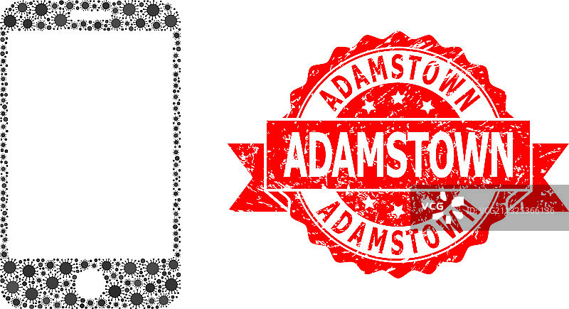 刮痕亚当斯敦印章和COVID-2019图案图片素材