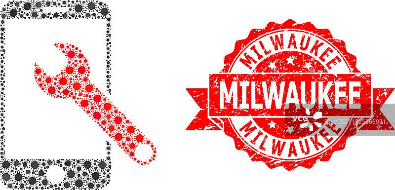 破损的密尔沃基印章和冠状病毒马赛克图片素材