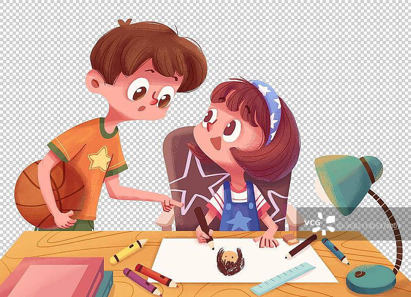 男孩和女孩对话图片素材