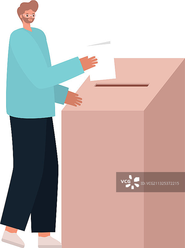 浅棕色头发、蓝色外套的男人在投票图片素材