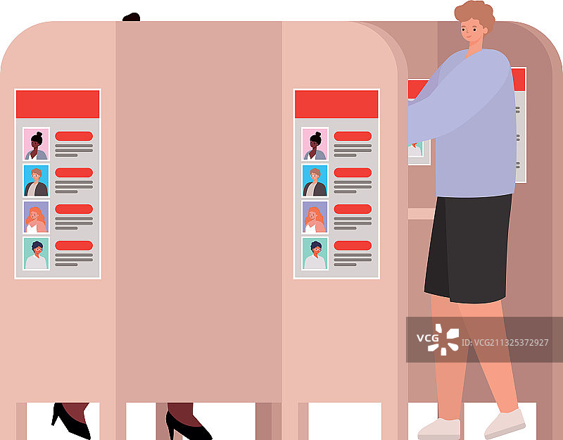 穿紫色衬衫的男女在投票站投票图片素材