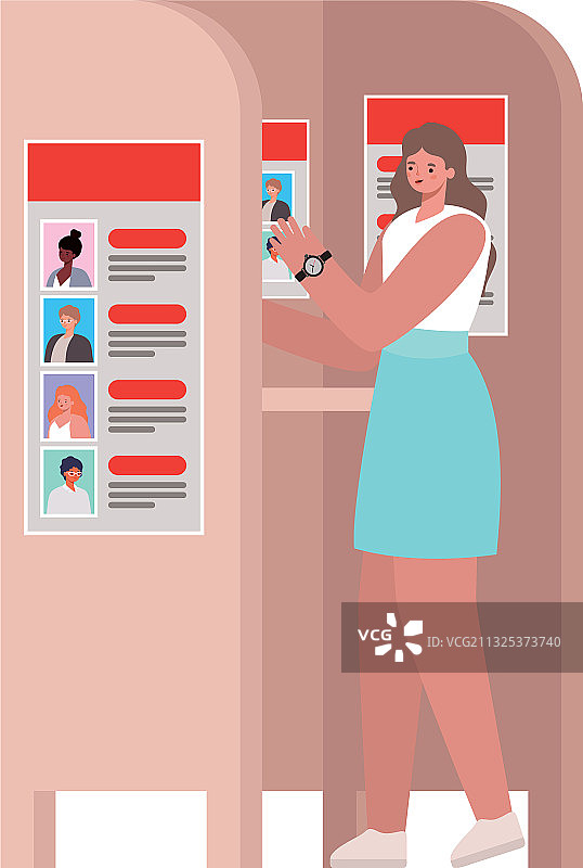 在投票的棕发蓝裙女人图片素材