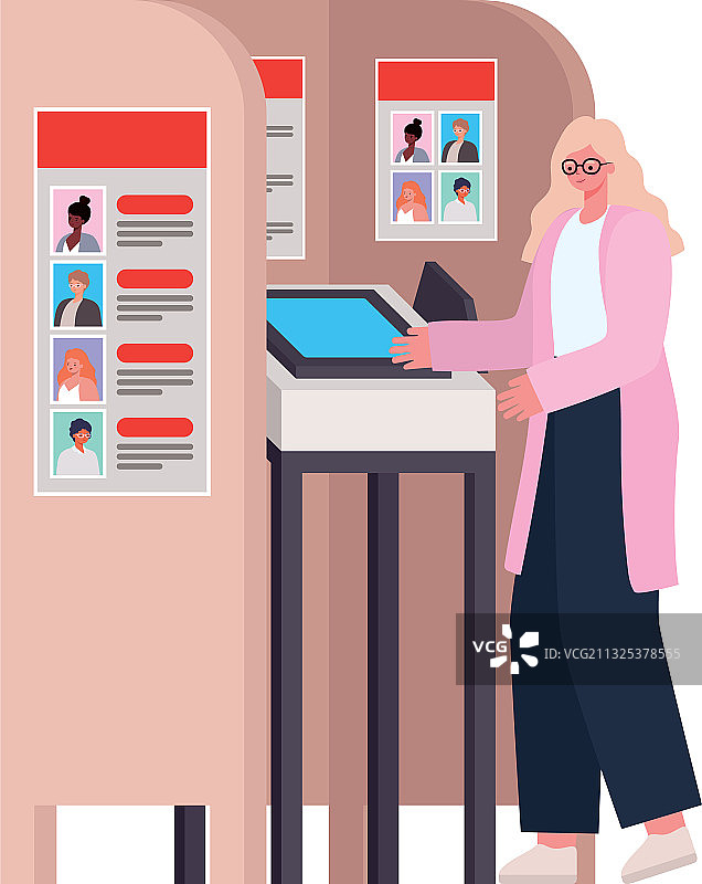 在投票时，穿着粉色外套的黄头发女人图片素材