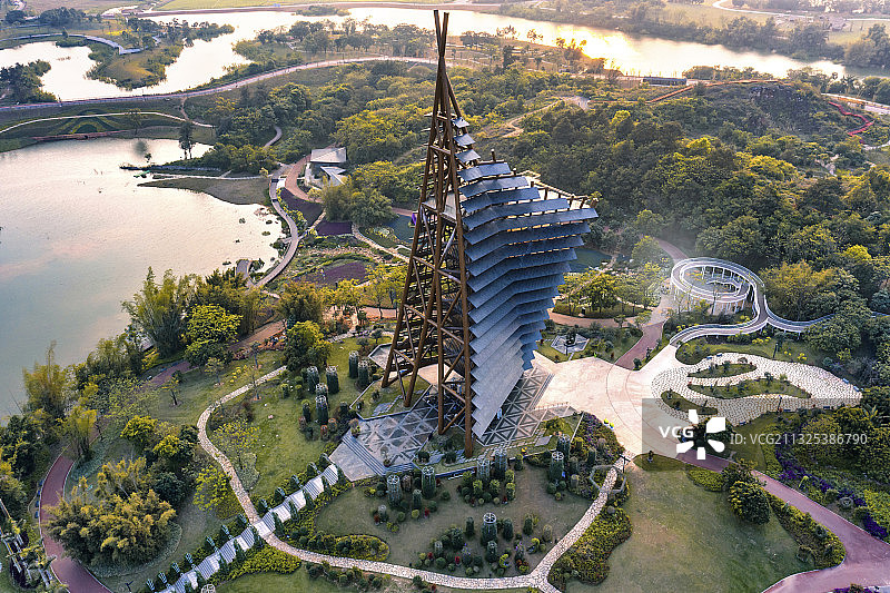 航拍南宁园博园地标建筑清泉阁图片素材