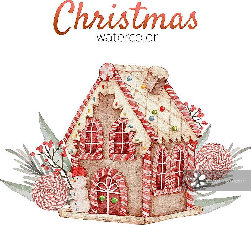 圣诞姜饼屋水彩手绘图片素材