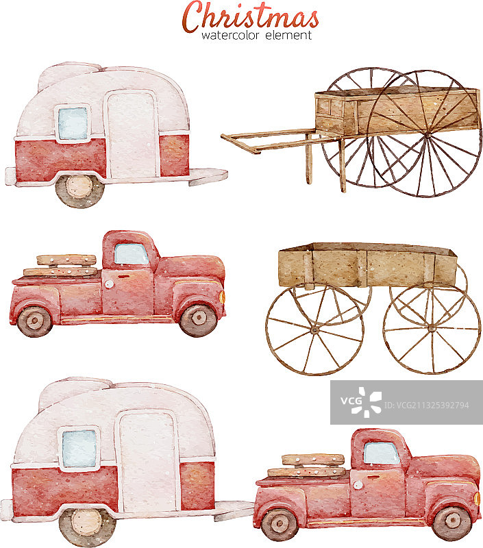 圣诞可爱汽车水彩手绘图片素材
