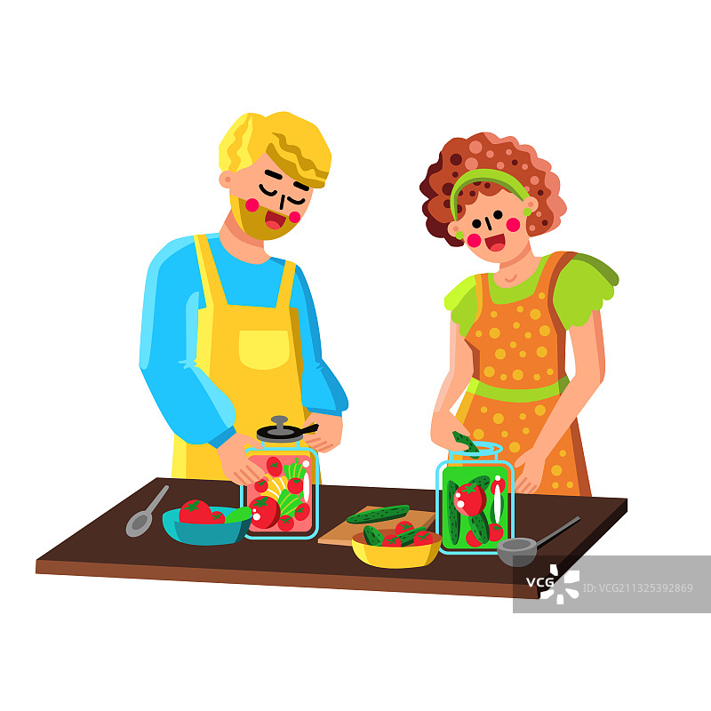 情侣在瓶中腌制蔬菜图片素材