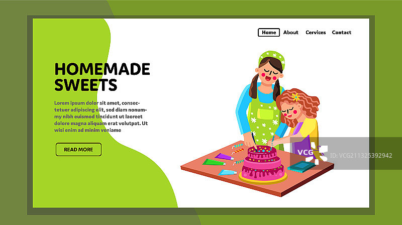 女人和女孩准备自制甜点图片素材